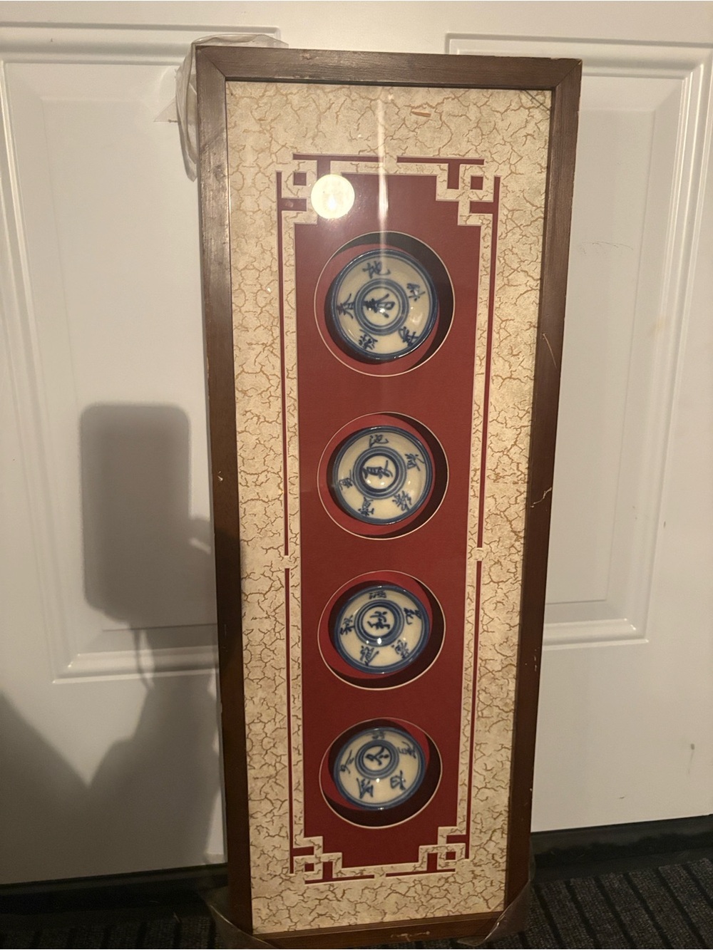 Framed Chinese Blue & White Decorative Rice Bowls Wall Art